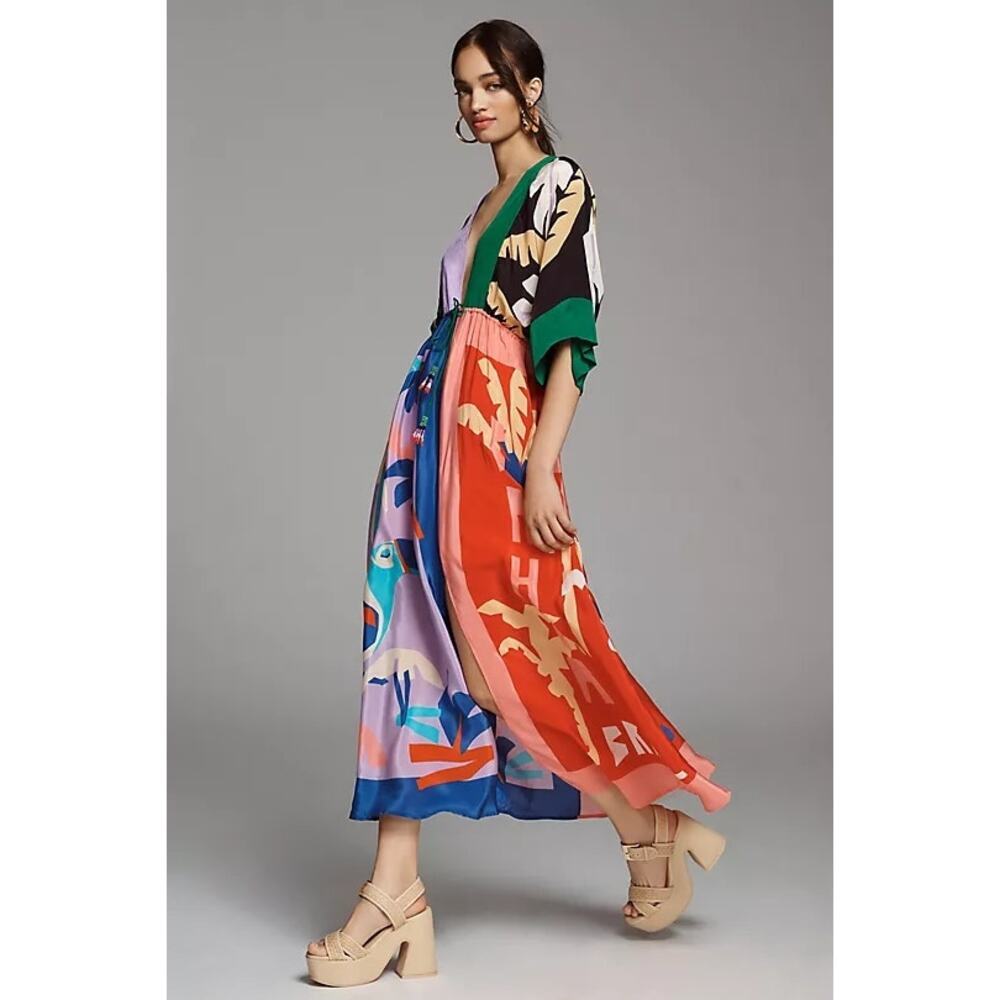 Farm Rio Women's Brasil Bahia Scarves Oversized Maxi Dress Multicolor Size S NWT - Picture 3 of 12